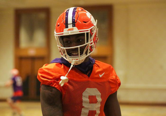 Jan 11, 2020; New Orleans, Louisiana, USA; Clemson Tigers cornerback A.J. Terrell (8) during a walk through practice at the Hilton Riverside.